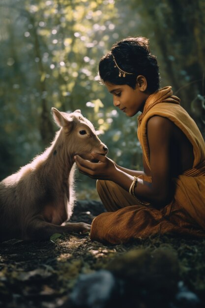 Un enfant photoréaliste représentant Krishna