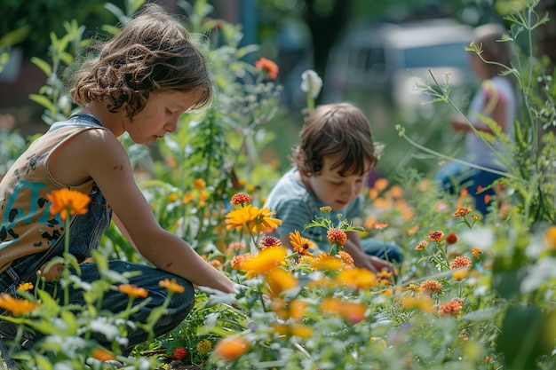 Photo gratuite un enfant qui apprend à jardiner