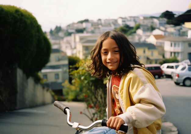 Un enfant qui s'amuse avec des vélos.