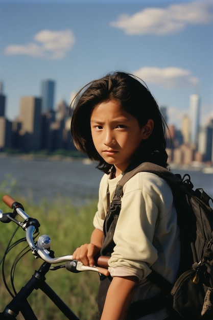 Un enfant qui s'amuse avec des vélos.