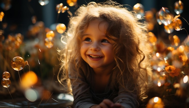 Photo gratuite un enfant souriant, des filles mignons, une fête joyeuse, un arbre de noël, un bonheur généré par l'intelligence artificielle.