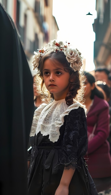 Enfant à tir moyen célébrant la semaine sainte