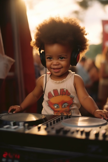 Enfant à tir moyen étant DJ