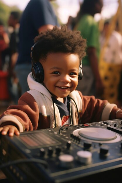 Enfant à tir moyen étant DJ