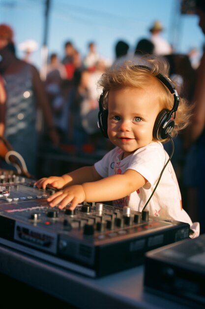 Enfant à tir moyen étant DJ