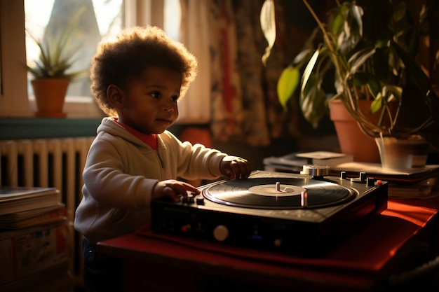 Photo gratuite enfant à tir moyen étant dj