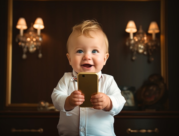 Photo gratuite enfant à tir moyen tenant un smartphone