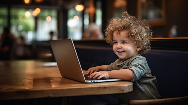 Enfant vue latérale avec ordinateur portable