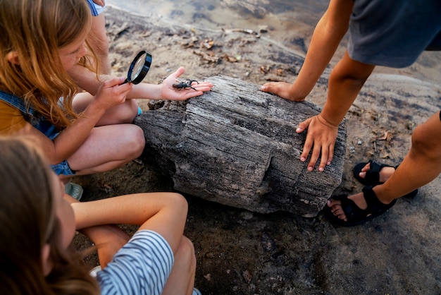 Enfants à angle élevé avec loupe