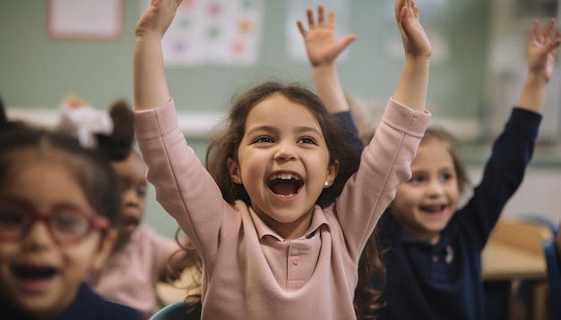 Photo gratuite les enfants caucasiens et africains apprennent l'amitié et le succès générés par l'ia