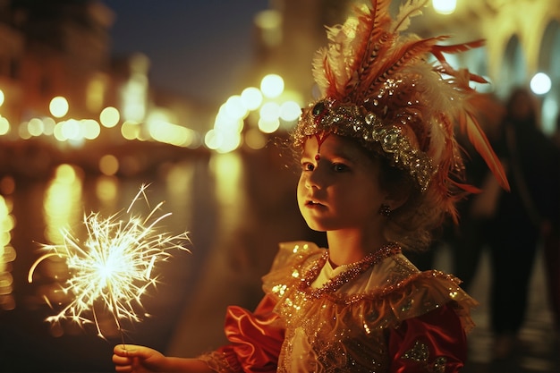 Des enfants en costume traditionnel profitent du carnaval de Venise