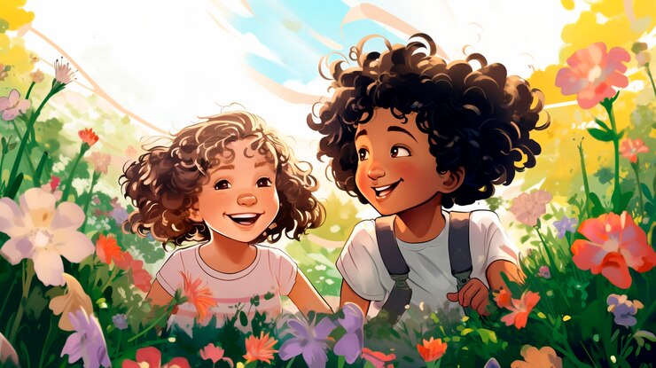 Photo gratuit des enfants de dessins animés dans le jardin