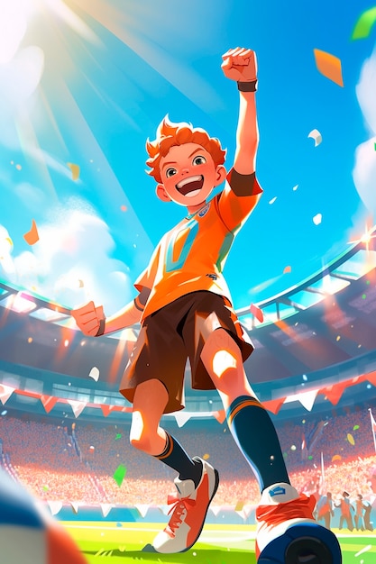 Des enfants jouant au football en dessin animé