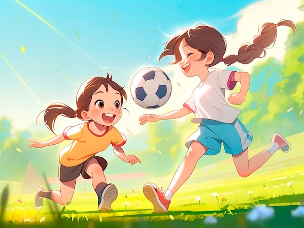 Photo gratuite des enfants jouant au football en dessin animé