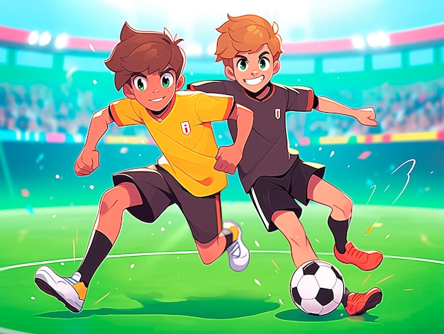 Photo gratuite des enfants jouant au football en dessin animé