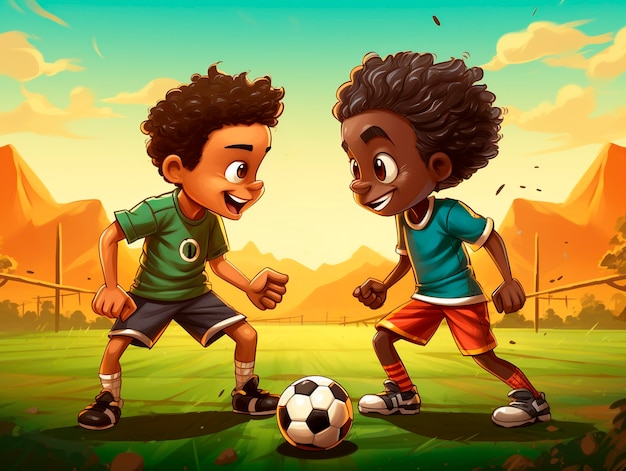 Des enfants jouant au football en dessin animé