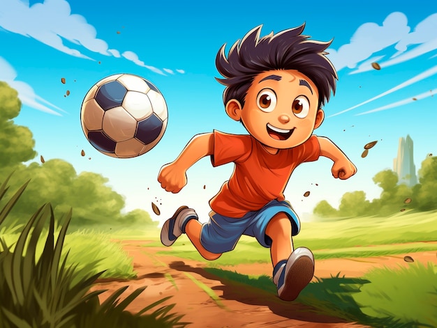 Photo gratuite des enfants jouant au football en dessin animé