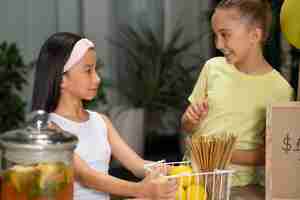 Photo gratuite enfants organisant un stand de limonade