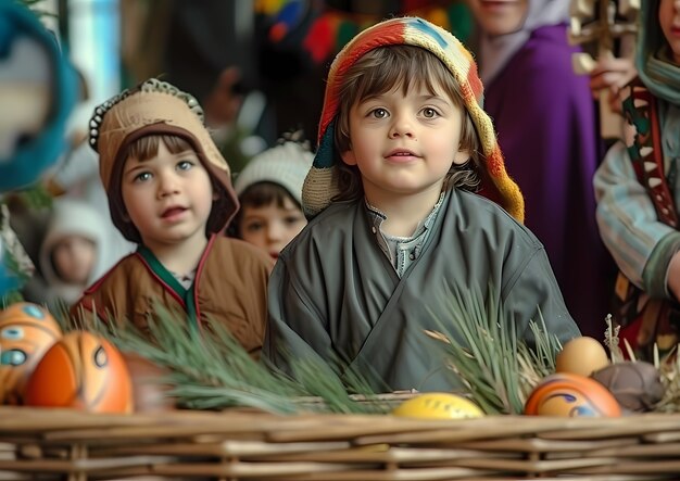 Enfants à plan moyen célébrant la semaine sainte