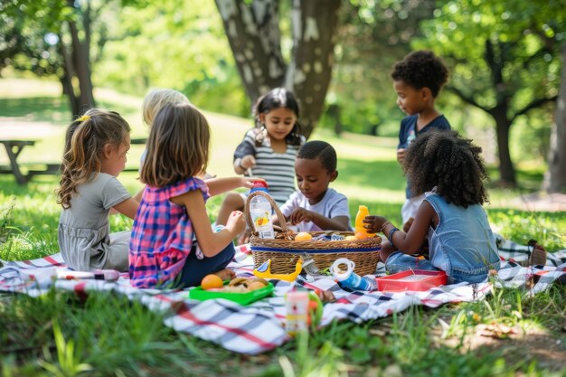 Photo gratuite des enfants profitent d'une journée de pique-nique.