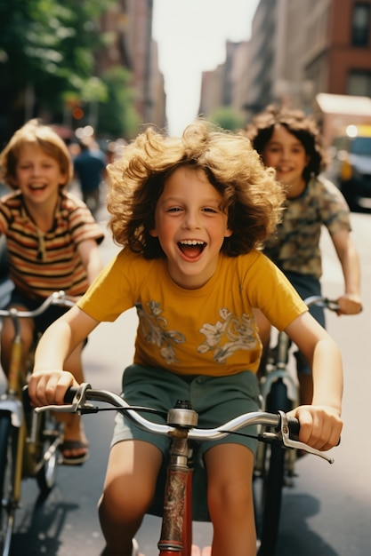 Photo gratuite des enfants qui s'amusent avec des vélos.