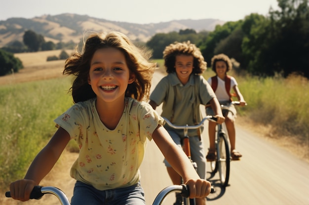 Photo gratuite des enfants qui s'amusent avec des vélos.