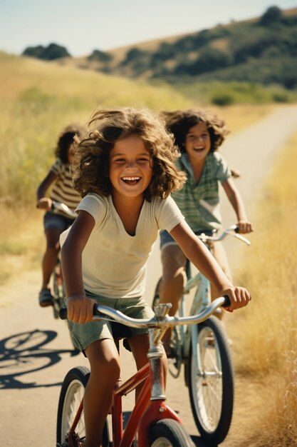 Des enfants qui s'amusent avec des vélos.