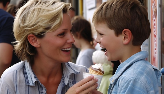Photo gratuite enfants souriants appréciant la crème glacée en été ai générative