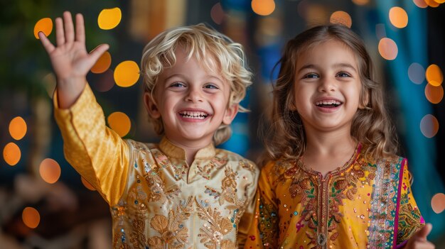 Photo gratuite enfants vue de face célébrant le nouvel an tamoul