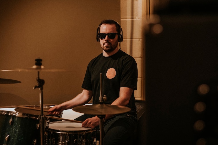 Photo gratuit enregistrement du batteur, séance de studio de musique photo hd