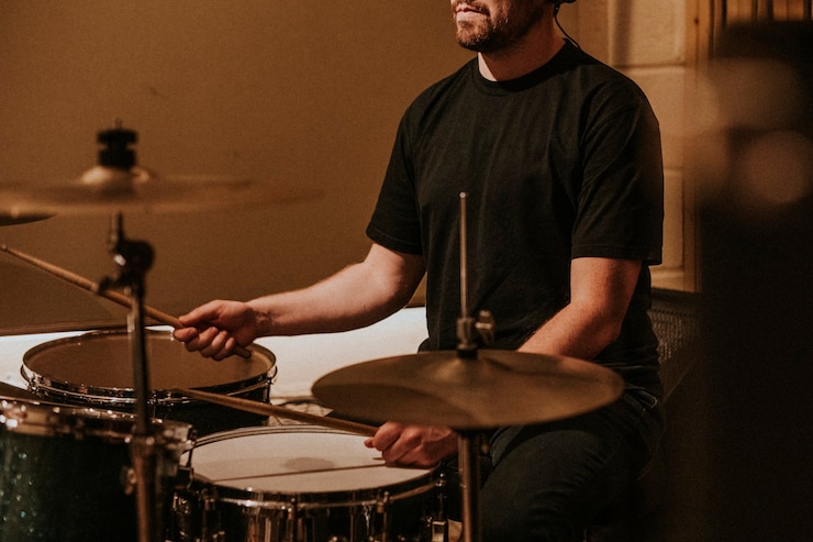 Photo gratuit enregistrement du batteur en studio musique photo hd