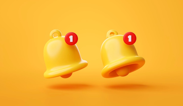 Photo gratuit ensemble d'alerte de notification de rappel de cloche ou d'icône d'alarme signe ou symbole pour l'interface utilisateur du site web d'application sur fond jaune illustration de rendu 3d