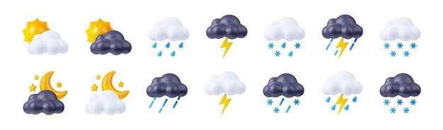 Ensemble d'icônes de prévision météo 3D sur fond