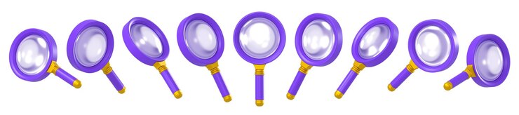 Photo gratuit ensemble d'illustration 3d de loupe violette