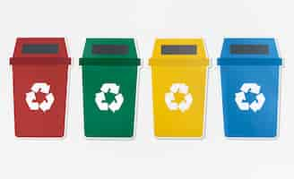 Photo gratuite ensemble de poubelles avec symbole de recyclage