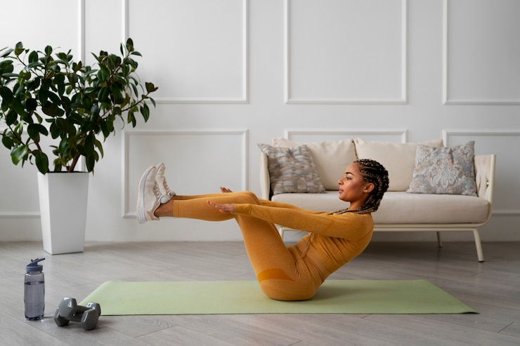 Photo gratuit entraînement de femme plein coup sur tapis