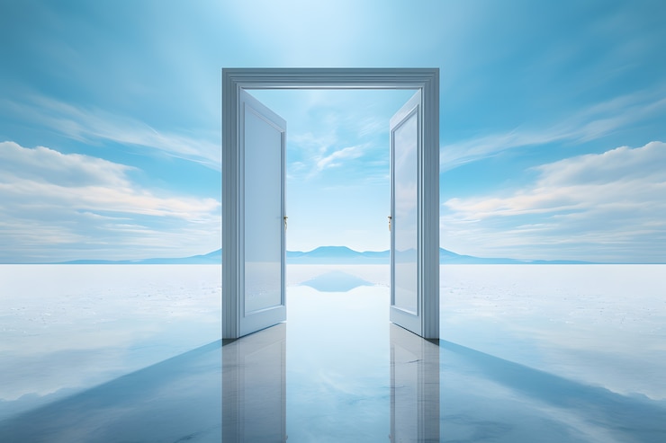 Photo gratuit entrée ou porte de style fantastique avec un paysage désertique