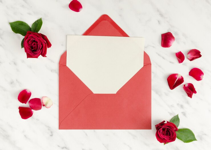 Photo gratuit enveloppe romantique avec carte vide
