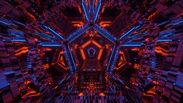 Photo gratuit un environnement cosmique avec des lumières laser au néon colorées