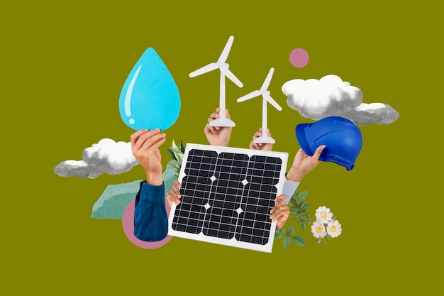 Environnement d'énergie renouvelable psd panneau solaire remixed media