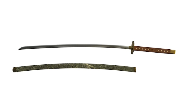 épée japonaise, rendu, 3d, illustration