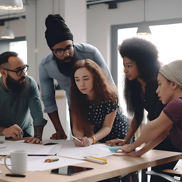 Photo gratuite Équipe créative groupe de jeunes modernes travaillant ensemble dans un bureau créatif