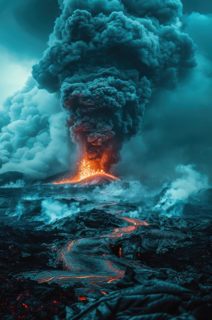 Photo gratuit éruption volcanique de roche fondue