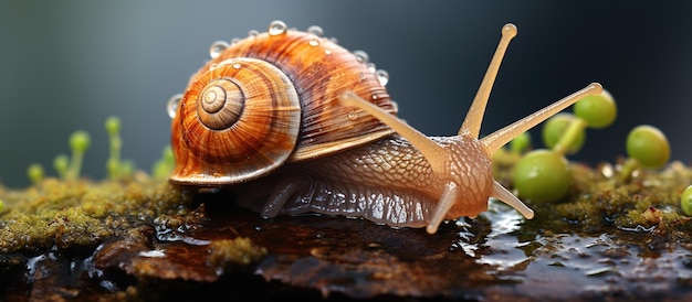 Photo gratuite escargot rampant sur la mousse dans la forêt escargot dans la nature