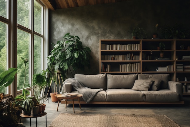 Photo gratuite espace intérieur décoré dans un style bohème