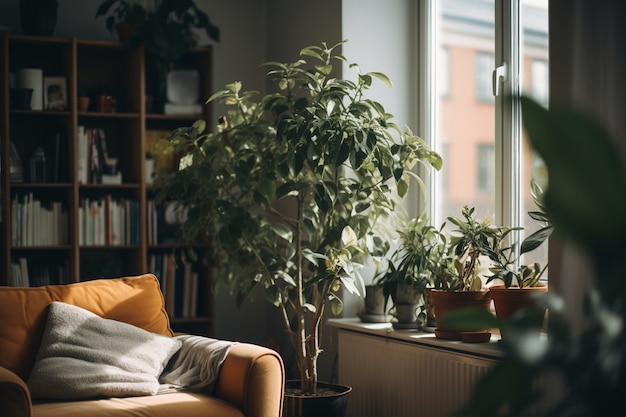 Espace intérieur décoré dans un style bohème