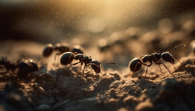 Essaim d'abeilles mellifères travaillant ensemble à l'extérieur généré par l'IA