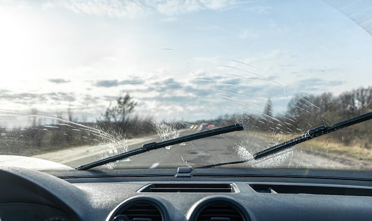 Photo gratuit les essuie-glaces de voiture nettoient les pare-brise lorsque vous conduisez par temps ensoleillé