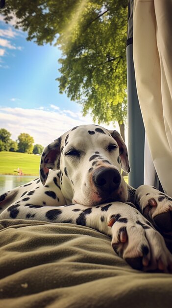 C'est un chien mignon qui dort.