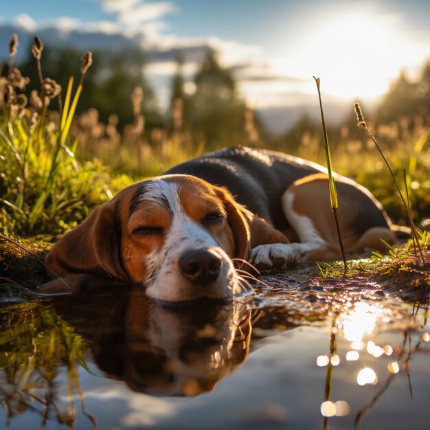 C'est un chien mignon qui dort.